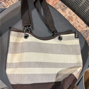 Thirty-One Cream and Brown Striped Tote